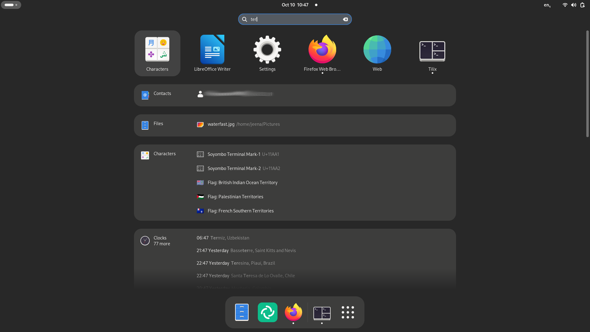 GNOME search example with t e r